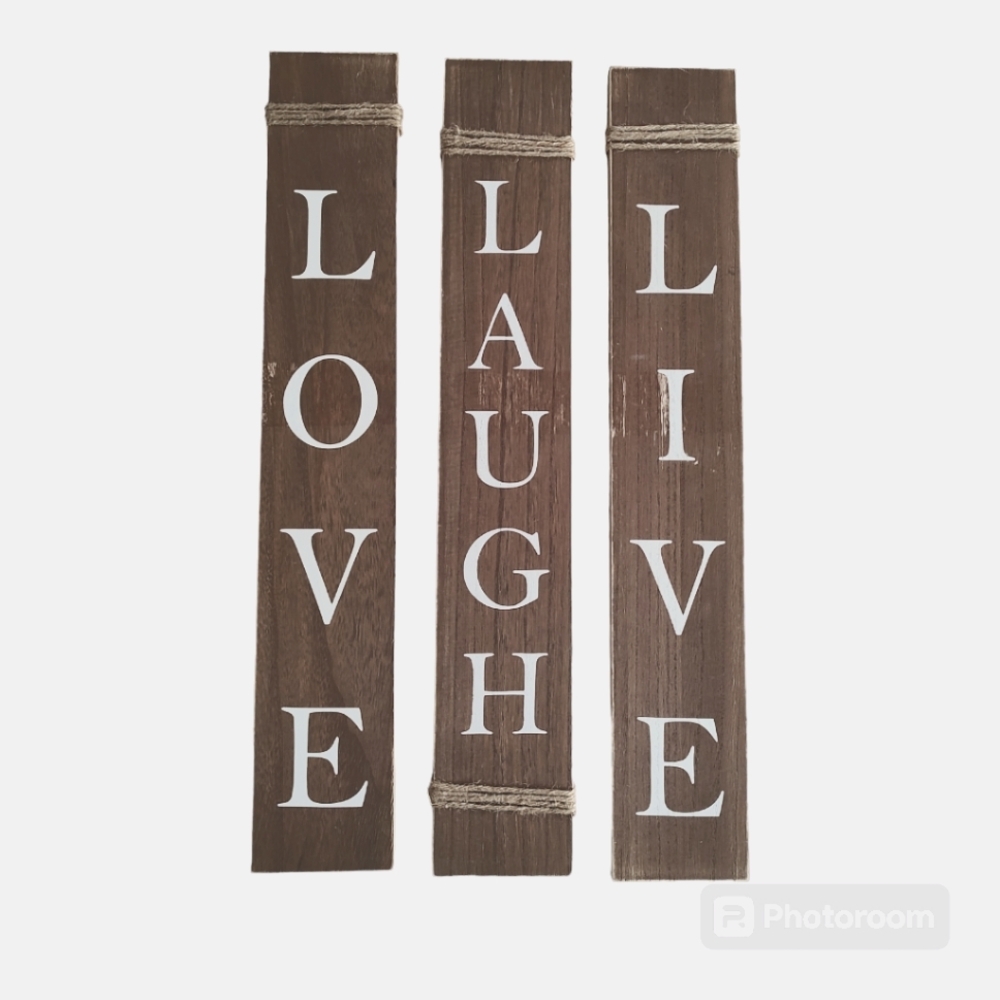 3pc Rustic Farmhouse 24"x4" Wall Decor Signs Distressed Live Laugh Love Set